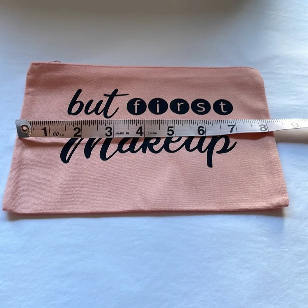 Pink cosmetic makeup bag zipper closure lightweight canvas but first mak…